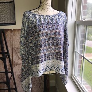 Navy blue & burgundy boho bat sleeve loose blouse